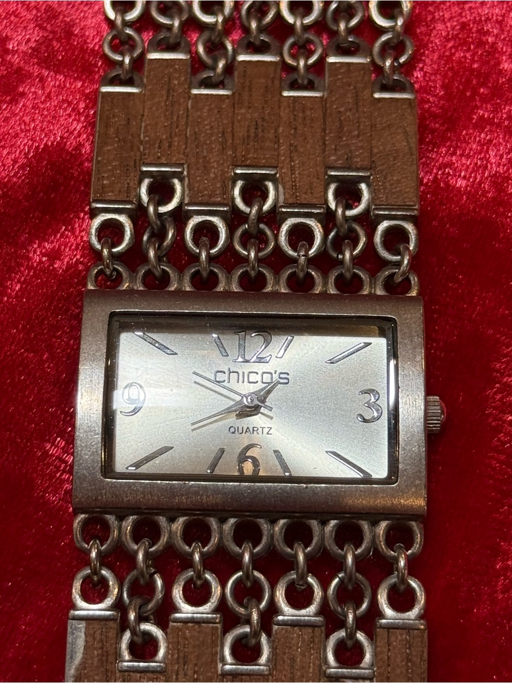 Chico’s Silver & Wood Panel Statement Cuff Watch